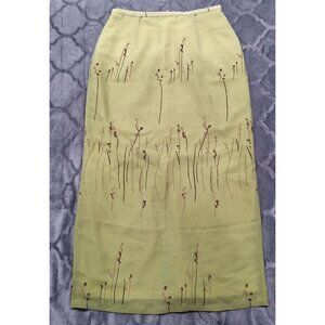 EUC Fashion Collection Lined Light Green Skirt With Floral Design/Size L